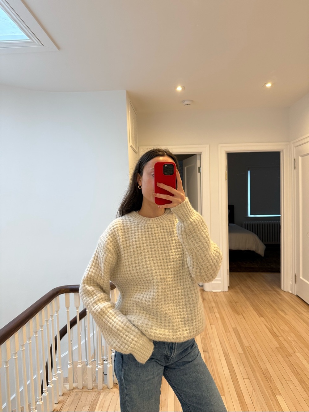 Cozy Cream Waffle-Knit Crewneck Sweater
